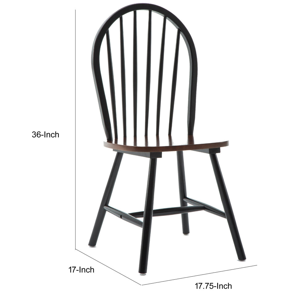 Nova 18 Inch Windsor Dining Chair, Set of 2, Farmhouse Style, Black, Brown - BM299382