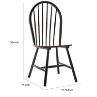 Nova 18 Inch Windsor Dining Chair, Set of 2, Farmhouse Style, Black, Brown - BM299382