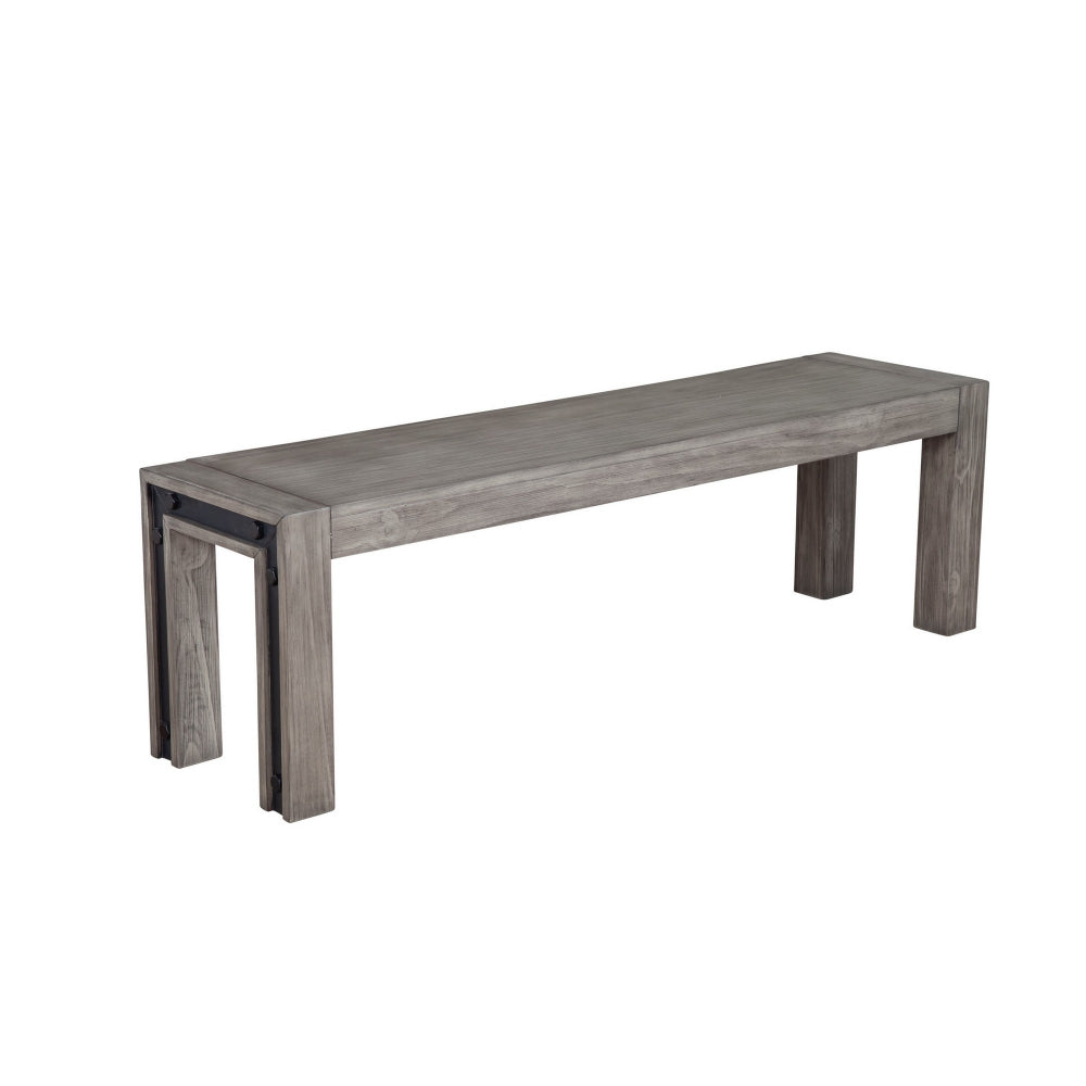 Ebb 59 Inch Rectangular Dining Bench, Faux Metal Inset, Handcrafted, Gray  - BM299471