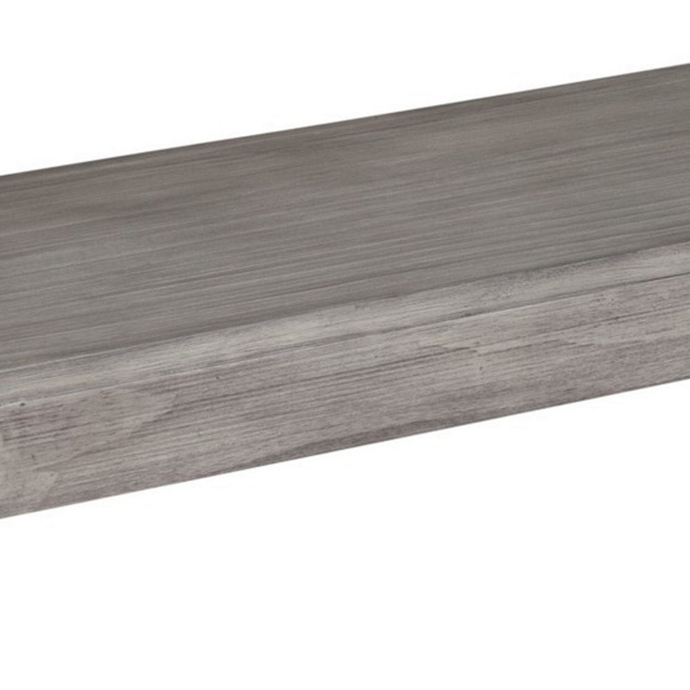 Ebb 59 Inch Rectangular Dining Bench, Faux Metal Inset, Handcrafted, Gray  - BM299471