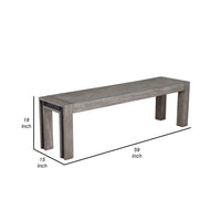 Ebb 59 Inch Rectangular Dining Bench, Faux Metal Inset, Handcrafted, Gray  - BM299471