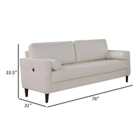 Quzi 76 Inch Sofa, USB Outlet, Bolster Pillows, Tapered Legs, Off White - BM299608