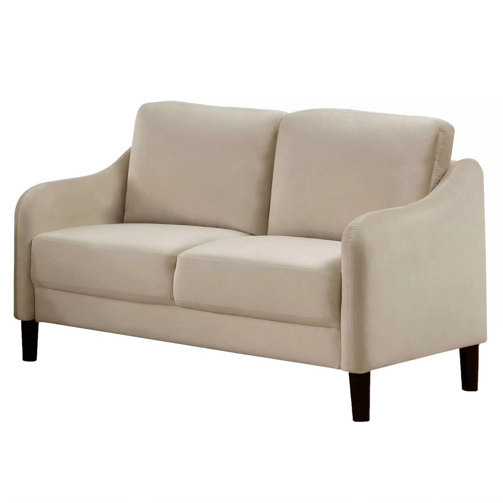 Foz 52 Inch Loveseat, Sloped Arms, Round Tapered Legs, Beige Flannelette - BM299609