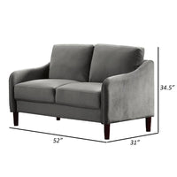 Foz 52 Inch Loveseat, Sloped Arms, Round Tapered Legs, Gray Flannelette - BM299612