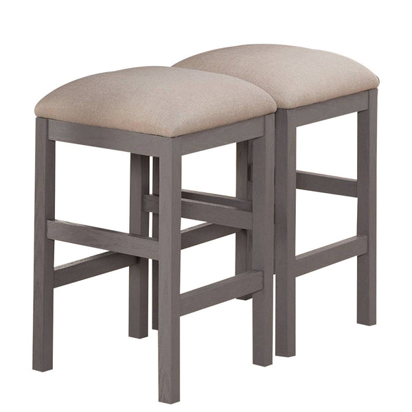 24 Inch Wood Counter Stool, Set of 2, Cushioned, Farmhouse Design, Gray - BM299638