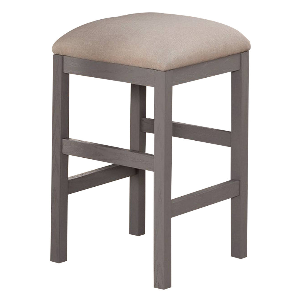 24 Inch Wood Counter Stool, Set of 2, Cushioned, Farmhouse Design, Gray - BM299638