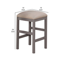 24 Inch Wood Counter Stool, Set of 2, Cushioned, Farmhouse Design, Gray - BM299638