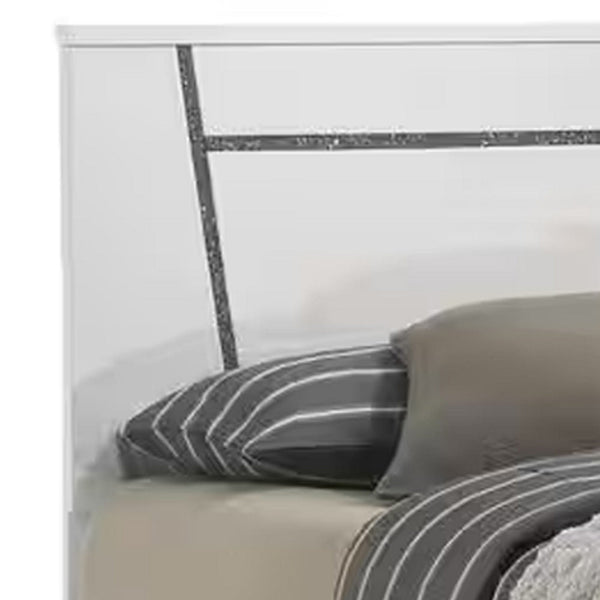 Lif High Gloss California King Bed, Glitter Filled Panel, Solid Wood, White - BM299641