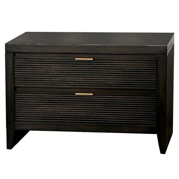 Maq 36 Inch Modern 2 Drawer Nightstand, Bronze Metal Handles, Dark Brown - BM299921