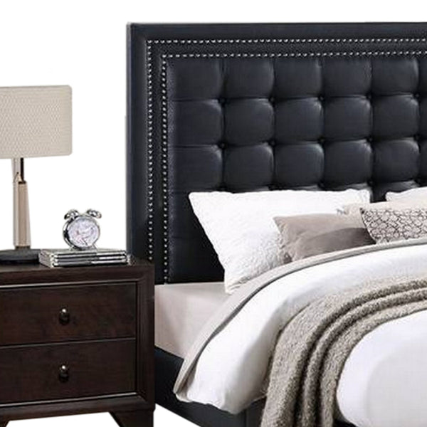 Vea Modern Platform Queen Bed, Deep Tufted Upholstery, Black Faux Leather - BM300185