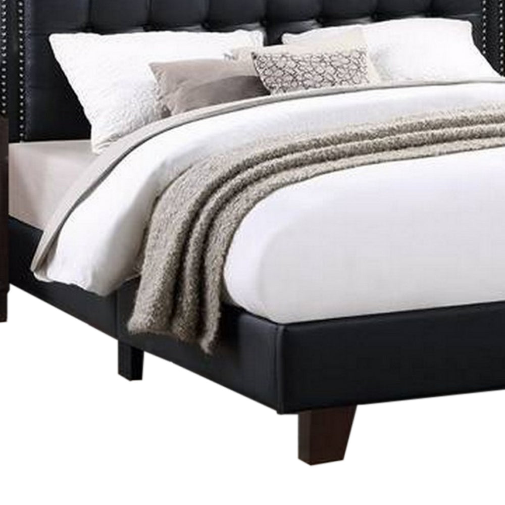 Vea Modern Platform Queen Bed, Deep Tufted Upholstery, Black Faux Leather - BM300185