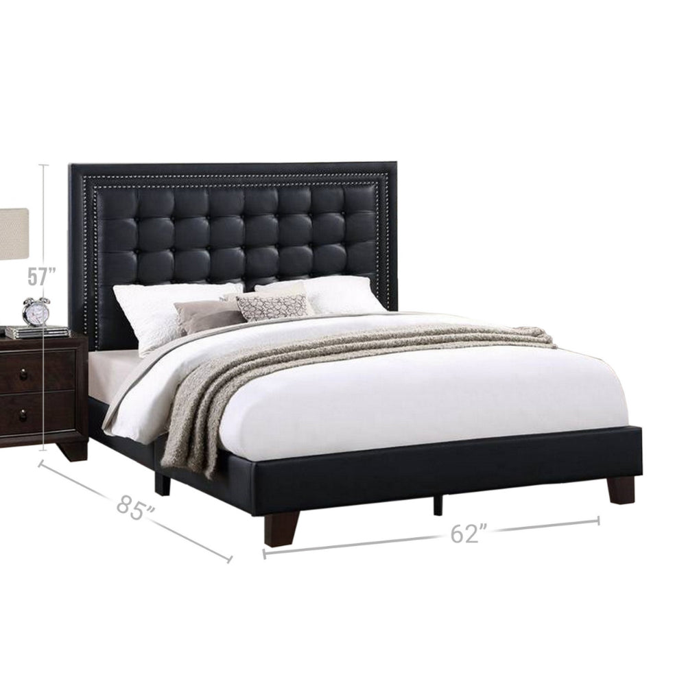 Vea Modern Platform Queen Bed, Deep Tufted Upholstery, Black Faux Leather - BM300185