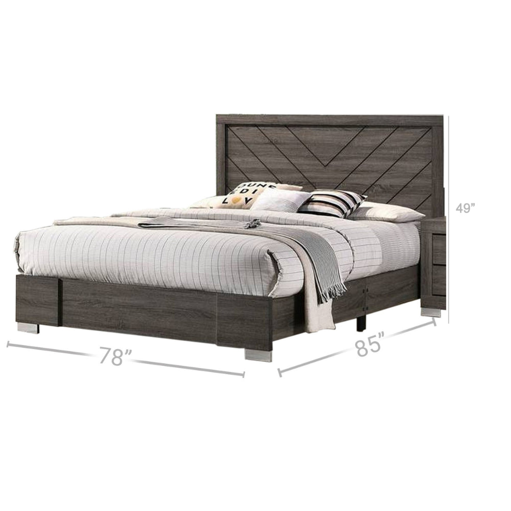 Lola Classic King Size Bed, Wood Grain, Strong Block Legs, Taupe Brown - BM300205