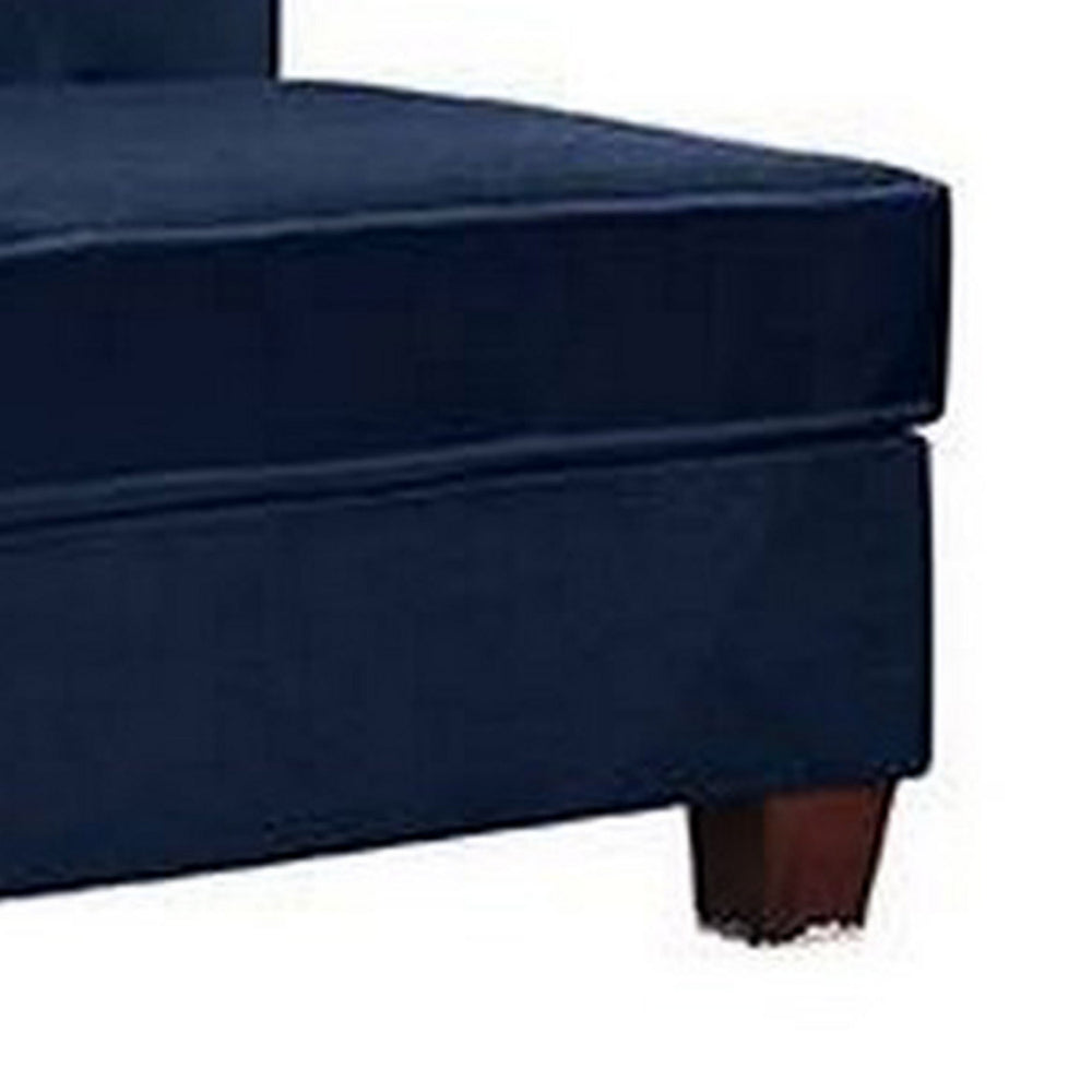 Mina 58 Inch One Arm Reversible Chaise, 2 Pillows, Nailhead Trim, Indigo - BM300274