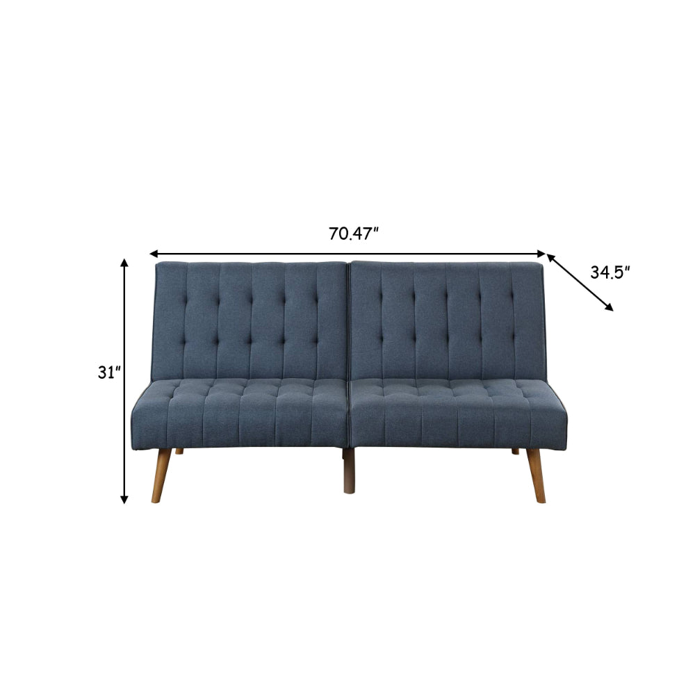 Ara 71 Inch Adjustable Futon Sofa Bed, Plush Cushioning, Tapered Legs, Blue - BM300286