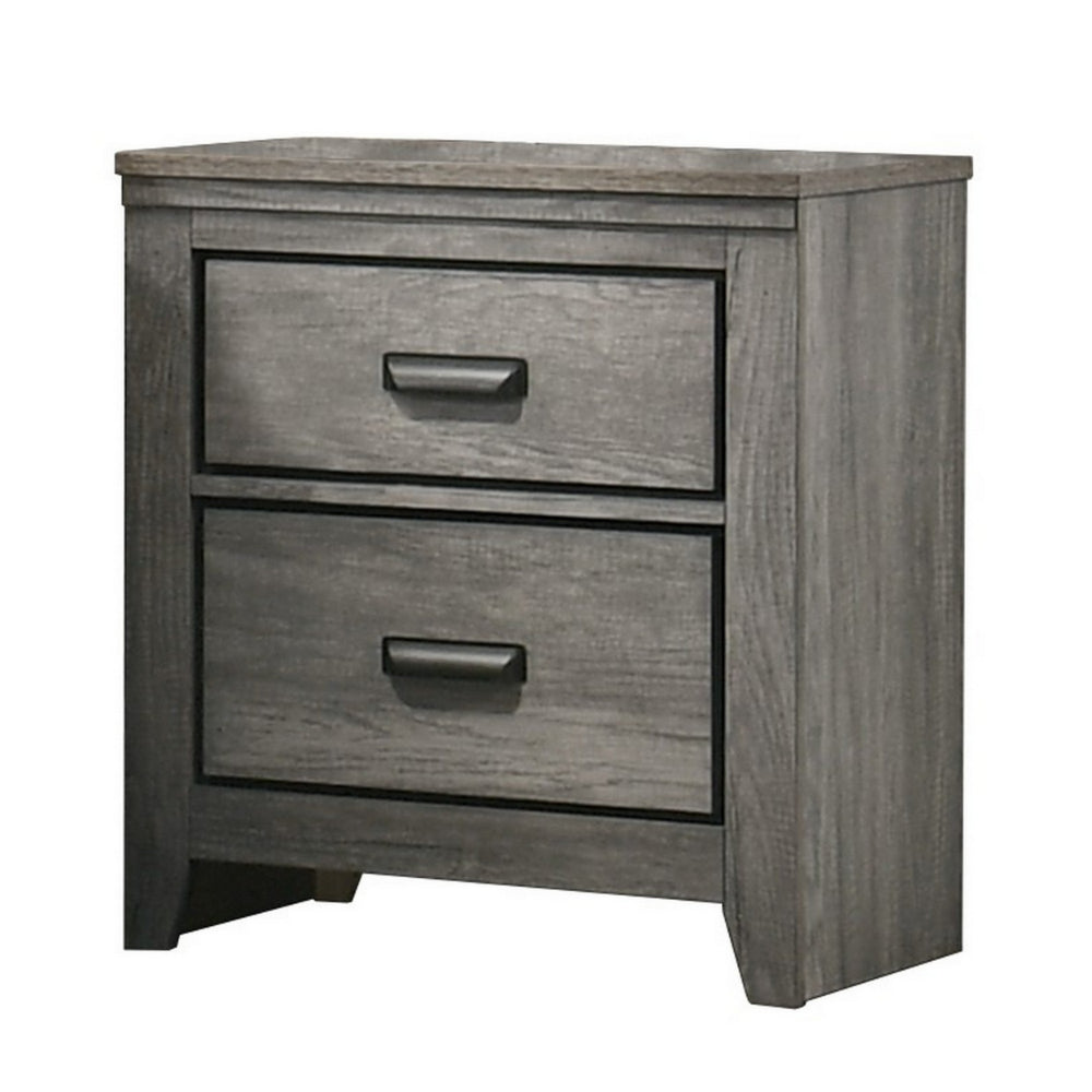 Lei 26 Inch 2 Drawer Nightstand, Sleek Metal Handles, Modern Gray Finish - BM300828