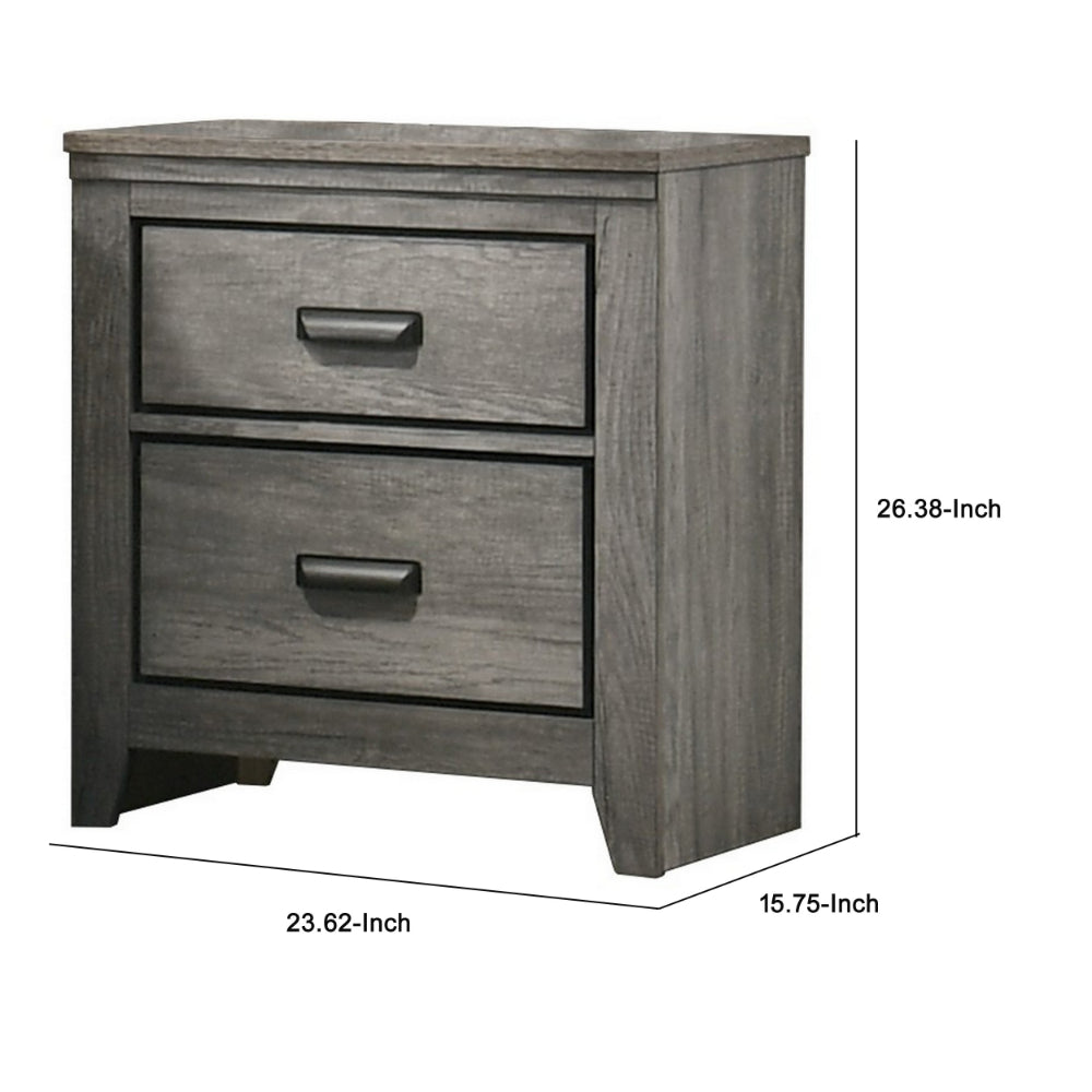 Lei 26 Inch 2 Drawer Nightstand, Sleek Metal Handles, Modern Gray Finish - BM300828