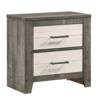 Yaz 25 Inch Modern 2 Drawer Nightstand, Bar Metal Handles, White and Gray - BM300834