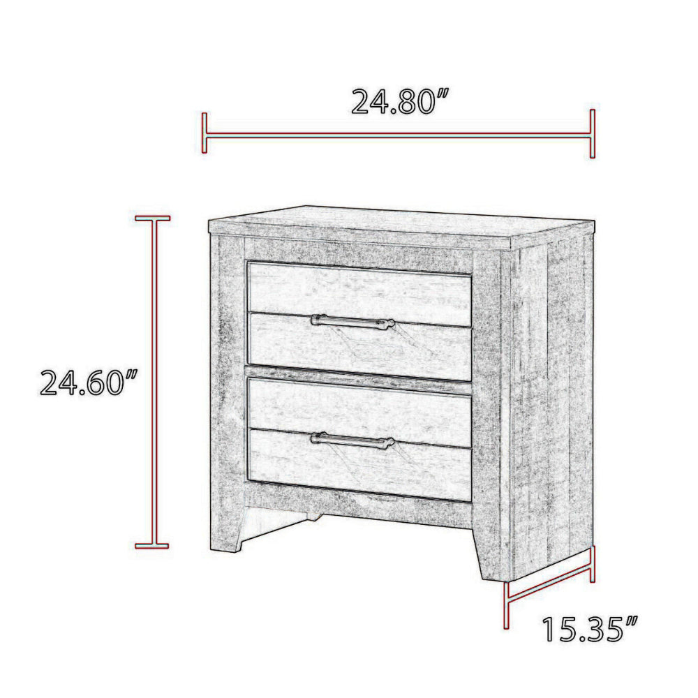 Yaz 25 Inch Modern 2 Drawer Nightstand, Bar Metal Handles, White and Gray - BM300834