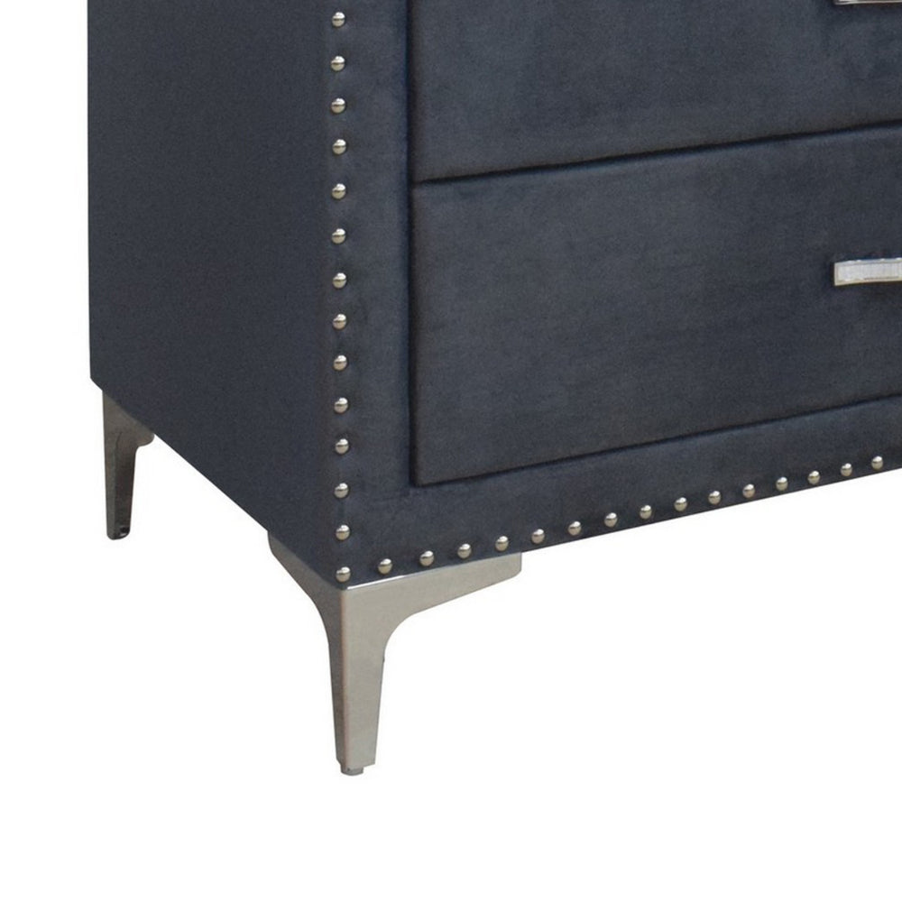 Moha 50 Inch Tall 5 Drawer Dresser Chest, Glass Top Gray Velvet Upholstered - BM300836