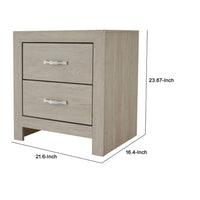 Ancy 24 Inch 2 Drawer Nightstand, Faux Diamond Inlay Handles, Natural Brown - BM300838