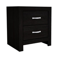 Ancy 24 Inch 2 Drawer Nightstand, Faux Diamond Inlay Handles, Modern Black - BM300839