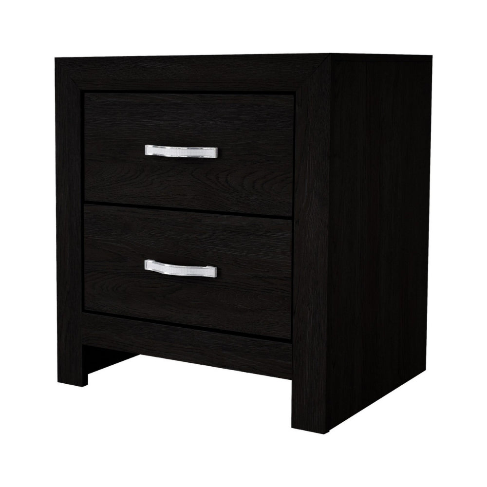 Ancy 24 Inch 2 Drawer Nightstand, Faux Diamond Inlay Handles, Modern Black - BM300839