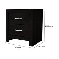 Ancy 24 Inch 2 Drawer Nightstand, Faux Diamond Inlay Handles, Modern Black - BM300839