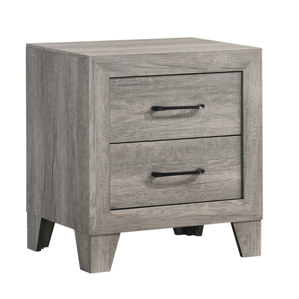 Isha 24 Inch 2 Drawer Nightstand with Metal Handles, Modern Driftwood Gray - BM300842