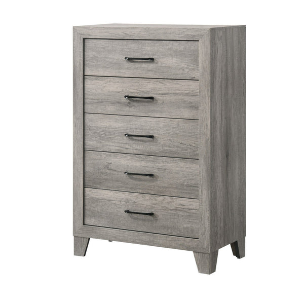 Isha 48 Inch 5 Drawer Tall Dresser Chest with Metal Handles, Driftwood Gray - BM300843
