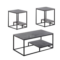 3 Piece Cocktail Set with Coffee Table and 2 End Tables, Wood Shelves, Gray - BM300844