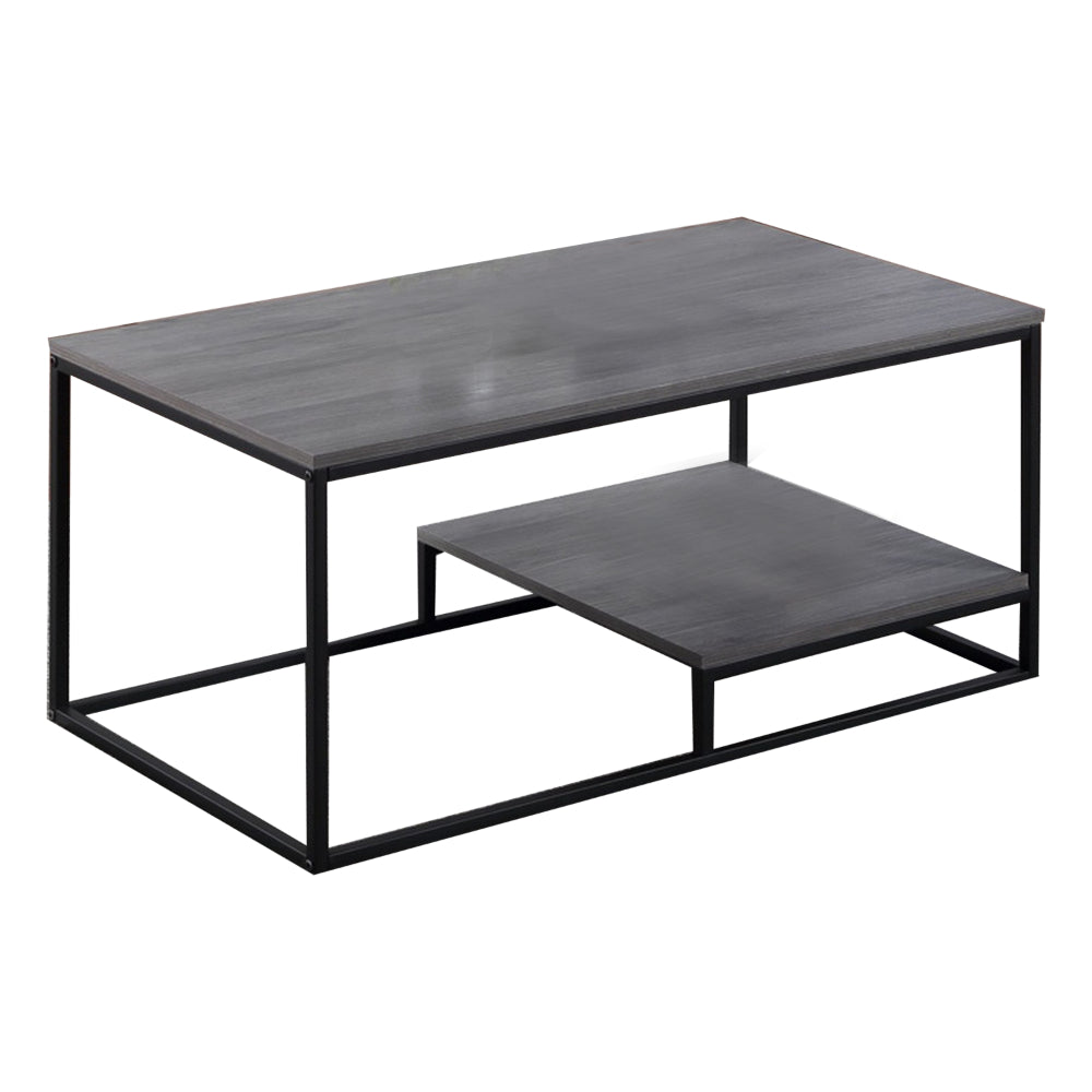 3 Piece Cocktail Set with Coffee Table and 2 End Tables, Wood Shelves, Gray - BM300844