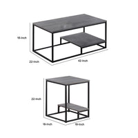 3 Piece Cocktail Set with Coffee Table and 2 End Tables, Wood Shelves, Gray - BM300844