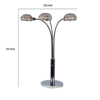 Arya 33 Inch Modern Arcing 3 Light Table Lamp, Round Crystal Accents Chrome - BM300846
