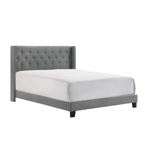 Lih Modern Wingback Queen Bed, Button Tufted Headboard, Nailhead Trim, Gray - BM300848