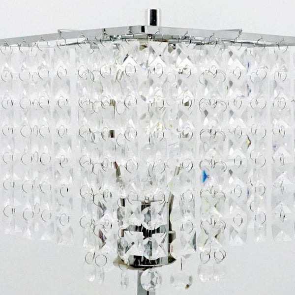 20 Inch Modern Table Lamp, Hanging Crystal Accent Shade, Chrome Metal Base - BM300850