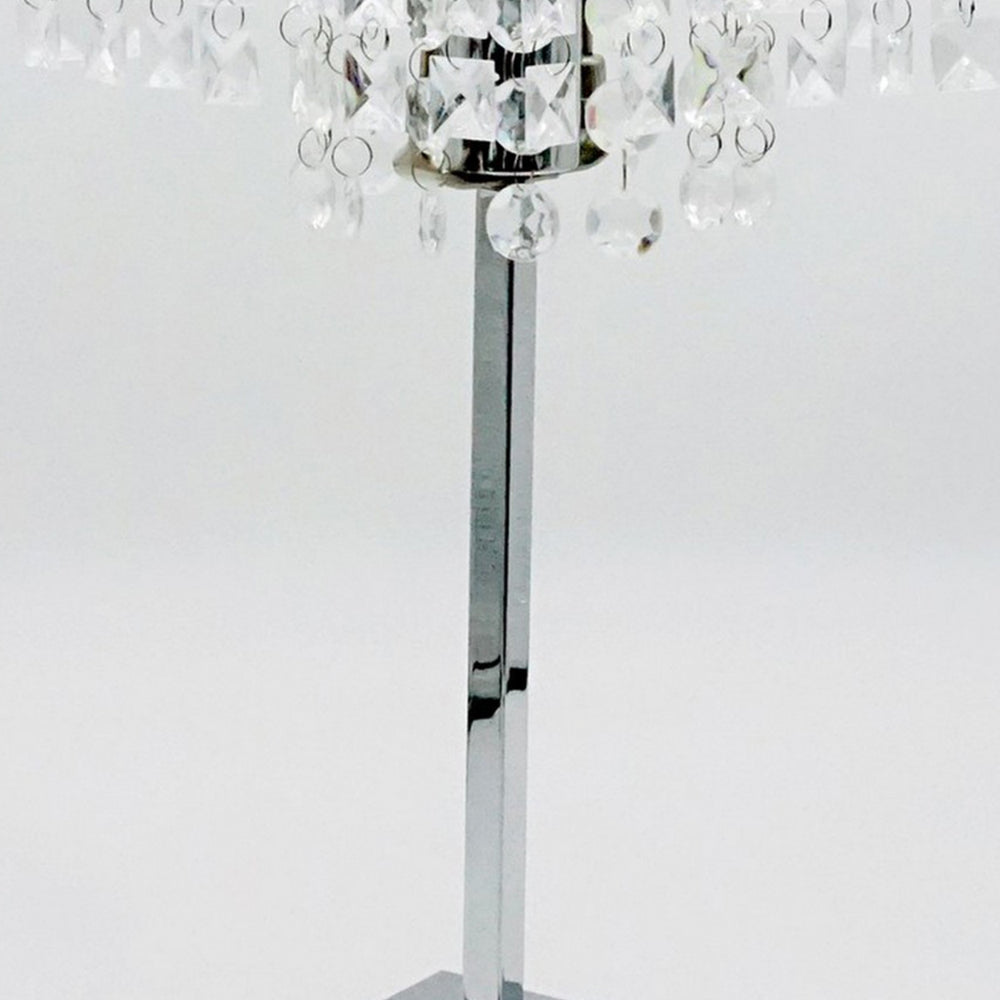 20 Inch Modern Table Lamp, Hanging Crystal Accent Shade, Chrome Metal Base - BM300850