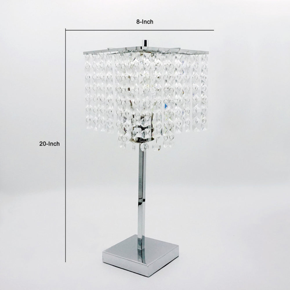 20 Inch Modern Table Lamp, Hanging Crystal Accent Shade, Chrome Metal Base - BM300850