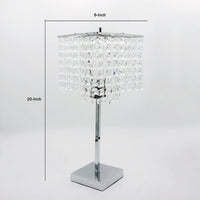 20 Inch Modern Table Lamp, Hanging Crystal Accent Shade, Chrome Metal Base - BM300850