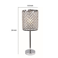 24 Inch Modern Table Lamp, Crystal Shade, Tessellated Metal Accents, Chrome - BM300851
