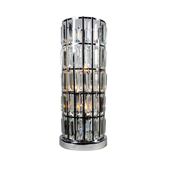 20 Inch Modern Table Lamp, Metal Cage Shade with Glass Accents, Chrome - BM300852
