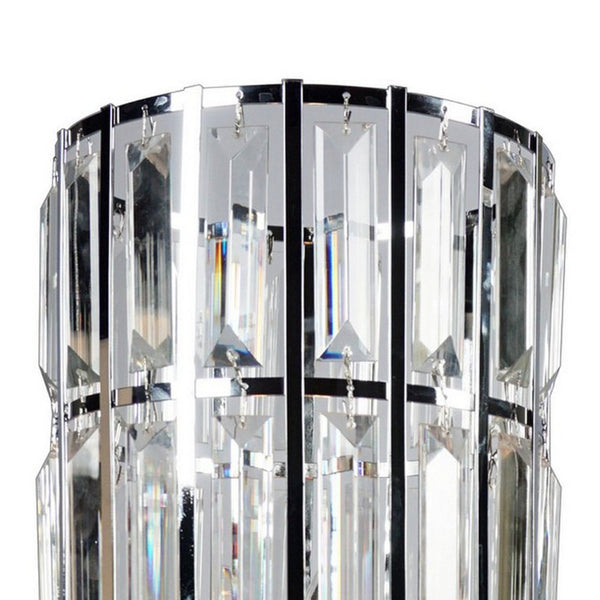 20 Inch Modern Table Lamp, Metal Cage Shade with Glass Accents, Chrome - BM300852