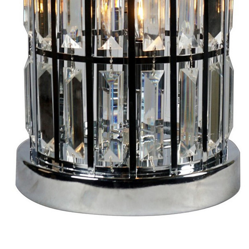 20 Inch Modern Table Lamp, Metal Cage Shade with Glass Accents, Chrome - BM300852