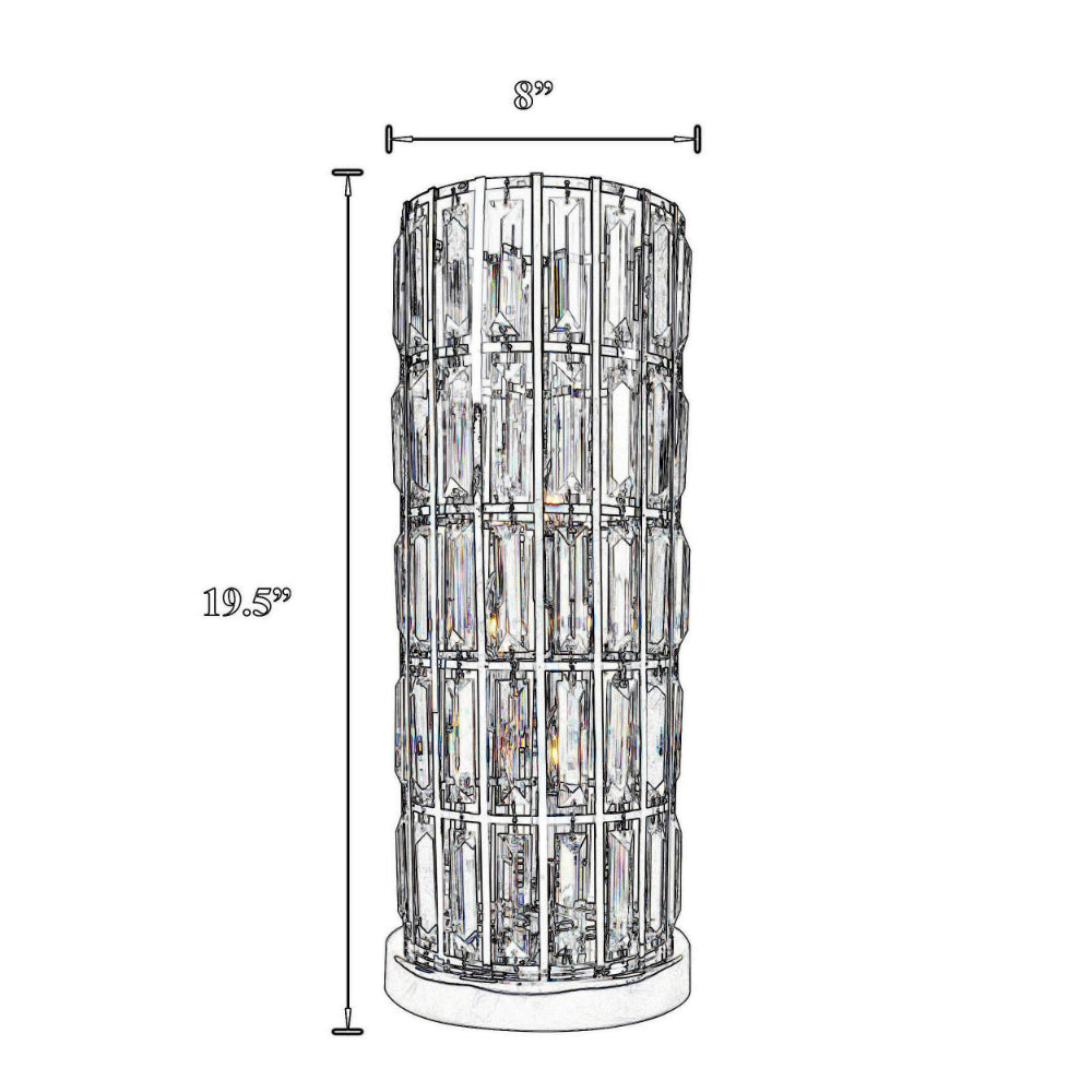 20 Inch Modern Table Lamp, Metal Cage Shade with Glass Accents, Chrome - BM300852