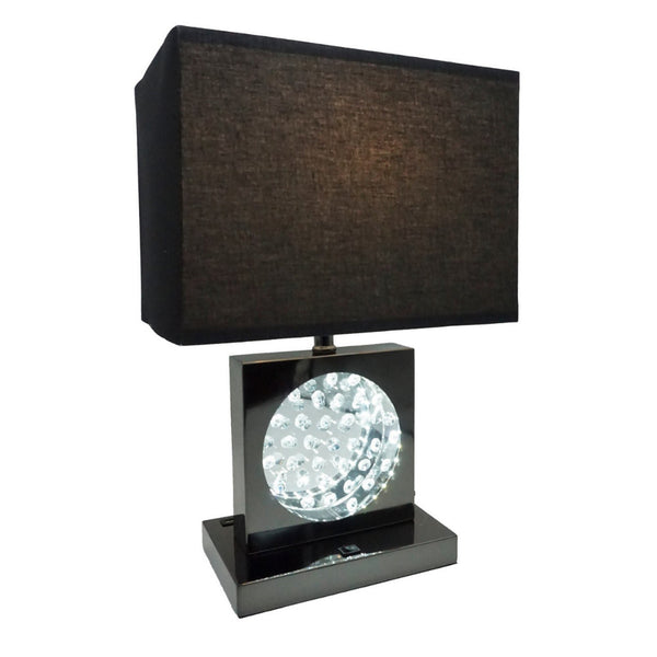 Rohi 22 Inch Table Lamp, Black Fabric Shade, Nickel Base, LED Accents - BM300854