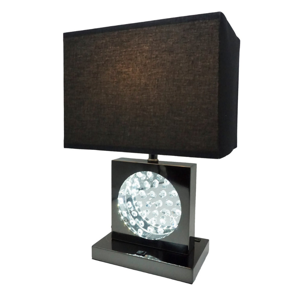 Rohi 22 Inch Table Lamp, Black Fabric Shade, Nickel Base, LED Accents - BM300854