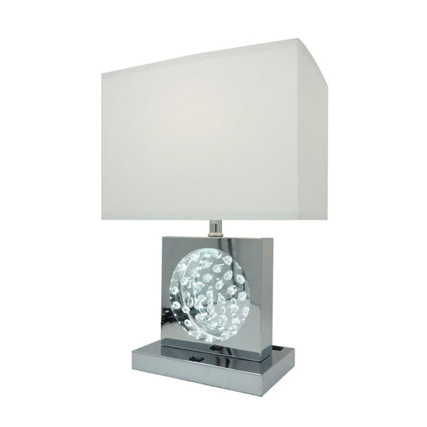 Rohi 22 Inch Table Lamp, White Fabric Shade, Chrome Base, LED Accents - BM300855