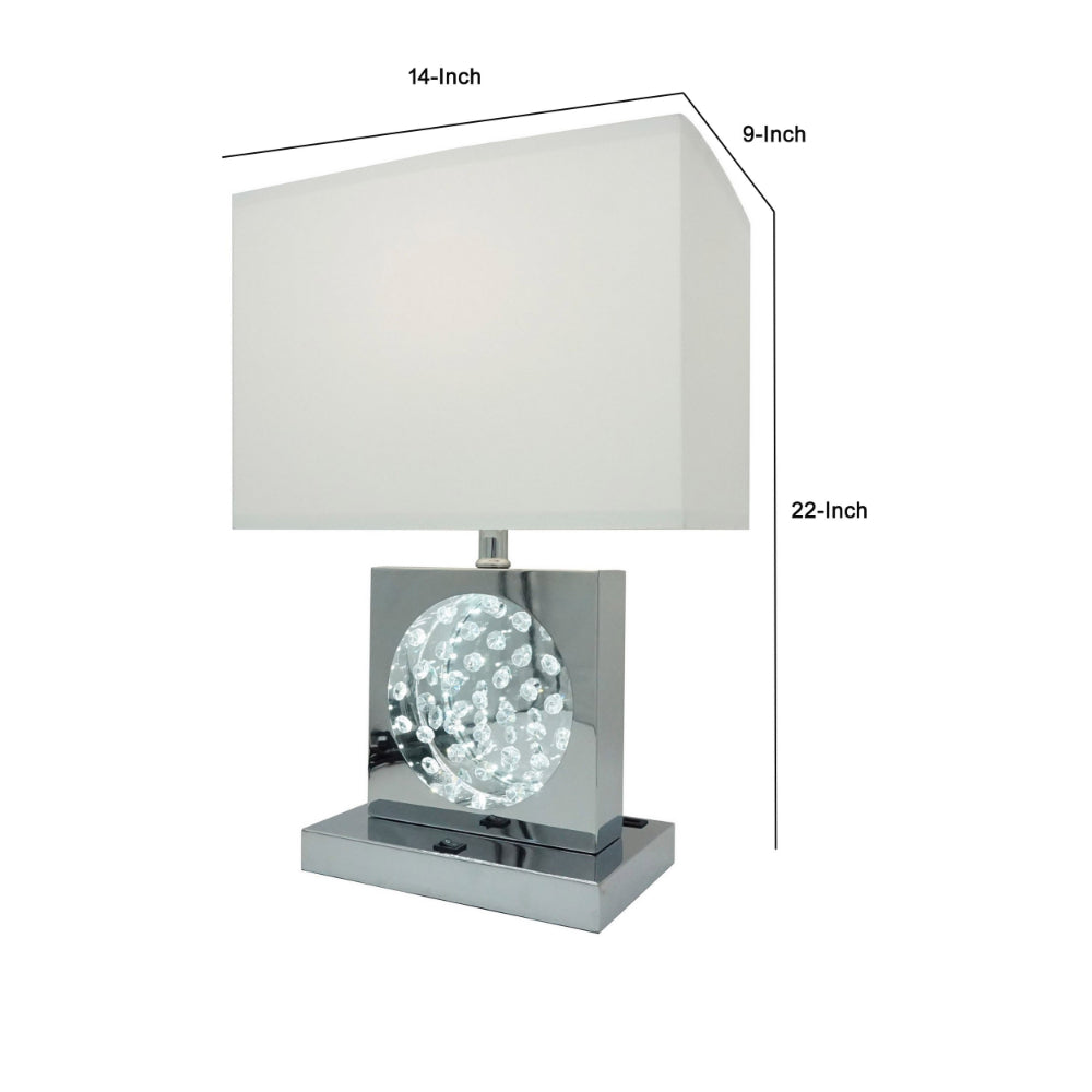Rohi 22 Inch Table Lamp, White Fabric Shade, Chrome Base, LED Accents - BM300855