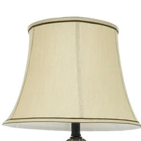 29 Inch Table Lamp, Traditional Round Beige Fabric Shade, Brown Plinth Base - BM300856