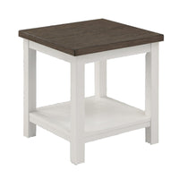 Mon 24 Inch Square End Table, Open Bottom Shelf, Brown Top, White Frame - BM300878